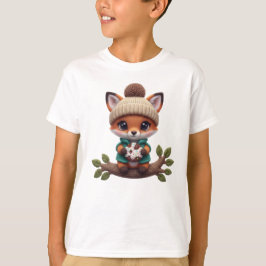かわいい編みぐるみ　秋のキツネとクッキー - 秋の芸術 Tシャツ