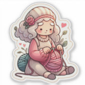 かわいい編み物ファンアートステッカー シール (正面)