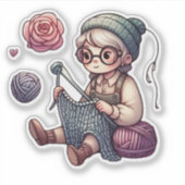かわいい編み物ファンアートステッカー シール (正面)