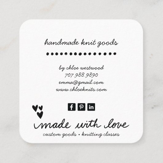 かわいい編み物レディカスタムーのニットグッズ スクエア名刺 (裏面)