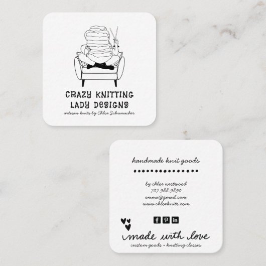 かわいい編み物レディカスタムーのニットグッズ スクエア名刺 (正面/裏面)