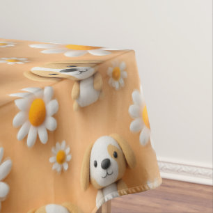 かわいい編み物子犬とデイジーのシームレスパターン テーブルクロス