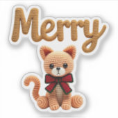 かわいい編み物風クリスマス猫ステッカー シール (正面)