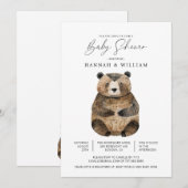 かわいい編み込みの森のクマのベビーシャワー 招待状 (正面/裏面)