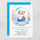 かわいい編集可能なボーイ赤ちゃんシャワー 招待状 (正面/裏面)