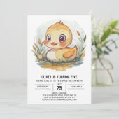 かわいい編集可能アヒル誕生日 招待状 (スタンド正面)