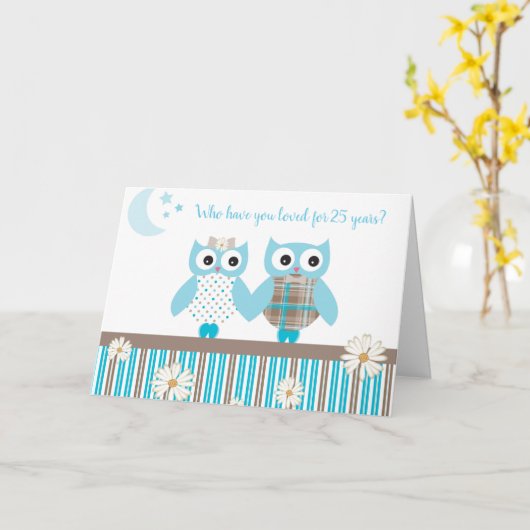 かわいい編集可能フクロウ結婚の愛の記念カード カード (黄色い花)