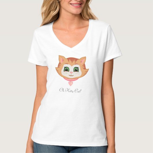 かわいい縞模様の子猫と書道 Tシャツ (正面)