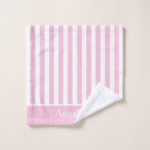かわいい縦型ピンクと白ストライプ色 バスタオルセット (ウォッシュタオル)