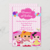 かわいい縫いぐるみ人形のバースデーパーティ招待状 招待状 (正面/裏面)