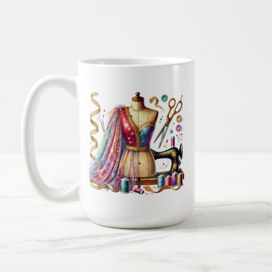 かわいい縫物好きな人へモノグラムを追加 コーヒーマグカップ (左)