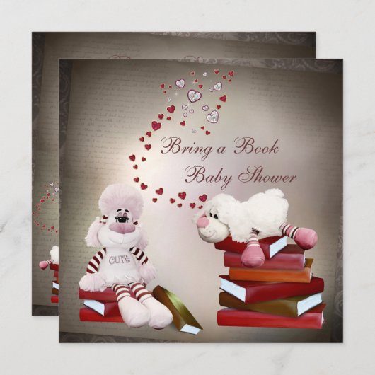 かわいい羊が本のベビーシャワーを持って来る 招待状 (正面/裏面)