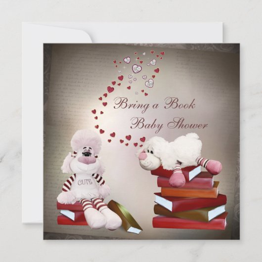 かわいい羊が本のベビーシャワーを持って来る 招待状 (正面)