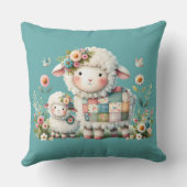 かわいい羊たちに花とパッチワークのアクセント クッション (裏面)