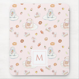 かわいい羊とペンギンのスイーツパターンピンクモノグラム マウスパッド