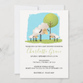 かわいい羊と子羊のツイパーソナライズされたンベイビーシャワー 招待状 (正面)