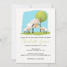 かわいい羊と子羊のツイパーソナライズされたンベイビーシャワー 招待状