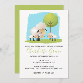 かわいい羊と子羊の赤ちゃんシャワー三つ子 招待状