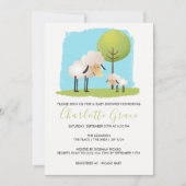 かわいい羊と子羊の赤パーソナライズされたちゃんシャワー 招待状 (正面)