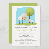 かわいい羊と子羊の赤パーソナライズされたちゃんシャワー 招待状 (正面/裏面)