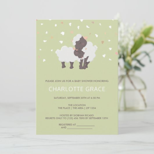 かわいい羊と子羊の赤パーソナライズされたちゃんシャワー 招待状 (スタンド正面)