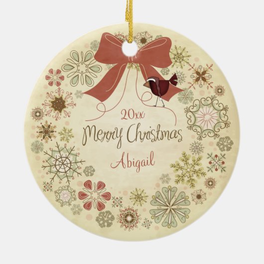 かわいい羊と鳥とメリークリスマスリース セラミックオーナメント (裏面)