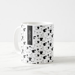 かわいい羊のイラストレーション白黒モノグラム コーヒーマグカップ