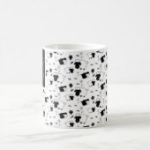 かわいい羊のイラストレーション白黒モノグラム コーヒーマグカップ (中央)