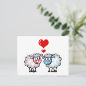 かわいい羊のカップルとハート- Love Card ポストカード (スタンド正面)