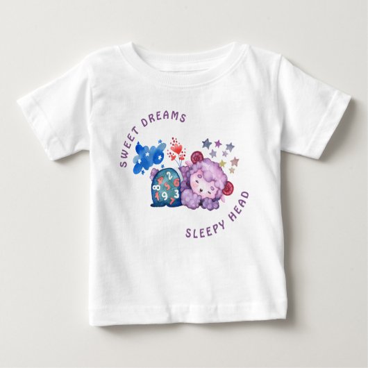 かわいい羊のスウィートドリームス ねんね 新生児 ベビーTシャツ (正面)