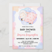 かわいい羊のスターバルーンベビーシャワーパーティー少年 招待状 (正面)