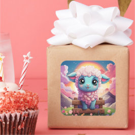 かわいい羊のステッカー スクエアシール