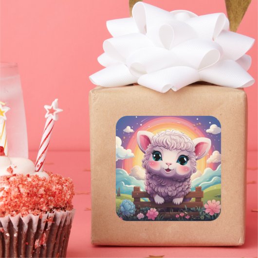 かわいい羊のステッカー スクエアシール (パーティー)