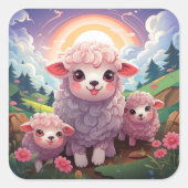 かわいい羊のステッカー スクエアシール (正面)