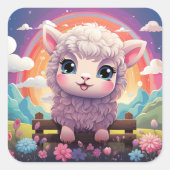 かわいい羊のステッカー スクエアシール (正面)