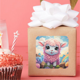 かわいい羊のステッカー スクエアシール