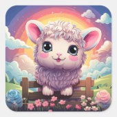 かわいい羊のステッカー スクエアシール (正面)