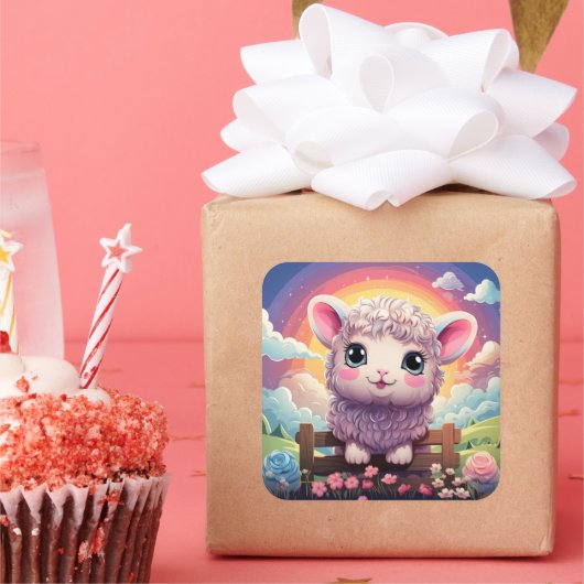 かわいい羊のステッカー スクエアシール (パーティー)