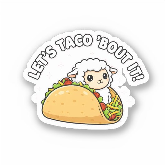 かわいい羊のタコの面白い駄洒落 "Let's Taco 'Bout It!" シール (正面)