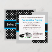 かわいい羊のベビーシャワー招待状 青 黒 グレー 招待状 (正面/裏面)