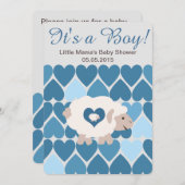 かわいい羊のママ男の子よ！赤ちゃんシャワー 招待状 (正面/裏面)