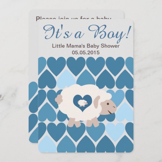 かわいい羊のママ男の子よ！赤ちゃんシャワー 招待状 (正面/裏面)