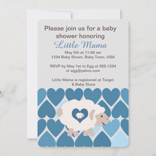 かわいい羊のママ男の子よ!赤ちゃんシャワー 招待状 (裏面)