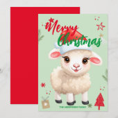 かわいい羊のラムサンタクリスマスホリデーファミリー名 シーズンカード (正面/裏面)