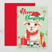 かわいい羊のラムサンタクリスマスホリデーファミリー名 シーズンカード (正面/裏面)