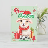 かわいい羊のラムサンタクリスマスホリデーファミリー名 シーズンカード (スタンド正面)