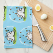 かわいい羊の友人と蝶の漫画 キッチンタオル (四つ折り)