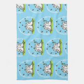 かわいい羊の友人と蝶の漫画 キッチンタオル (縦)