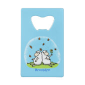 かわいい羊の友人と蝶の漫画 クレジットカード栓抜き (裏面)