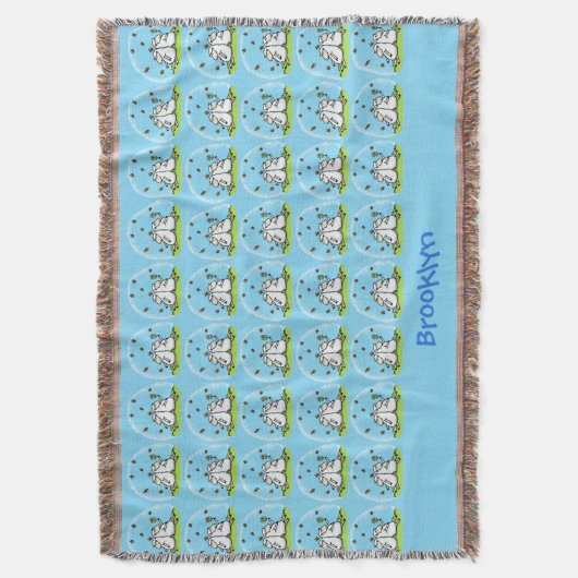 かわいい羊の友人と蝶の漫画 スローブランケット (正面縦)